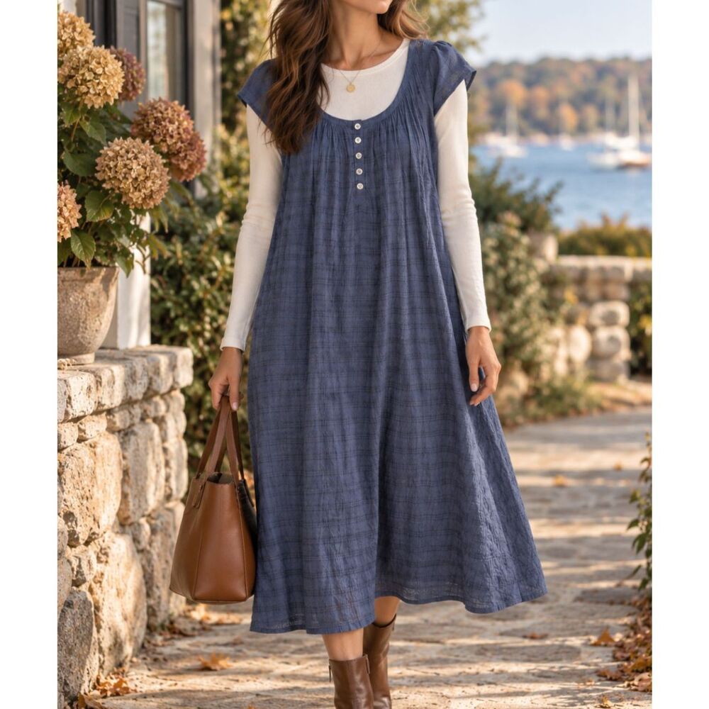 J.Crew Blue Plaid Gauze Midi Dress 6 Flutter Sleeve Cottagecore Chic Boho Fall